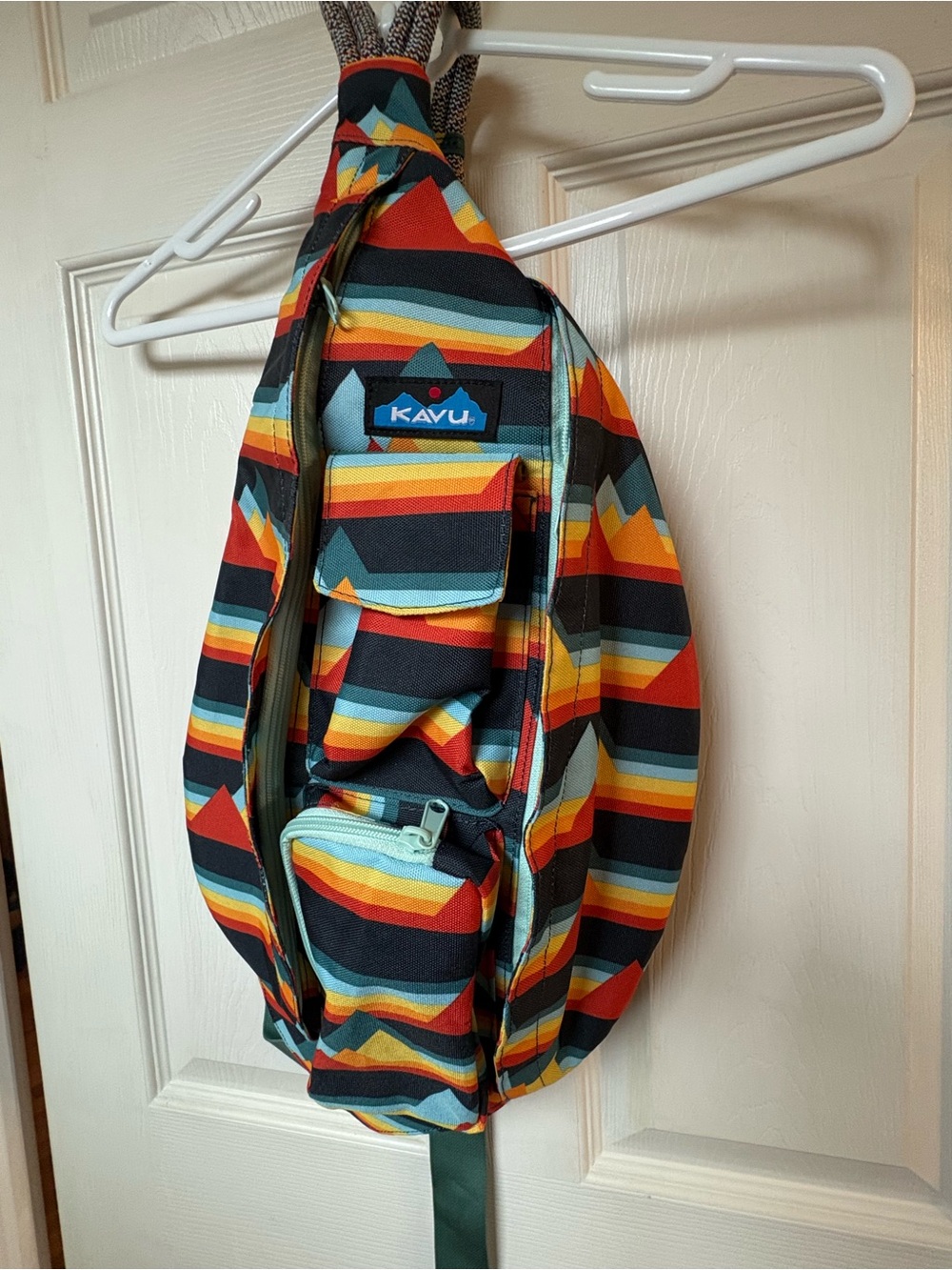 Kavu Multicolor Stripe Sling Bag - Teal, Orange & Red